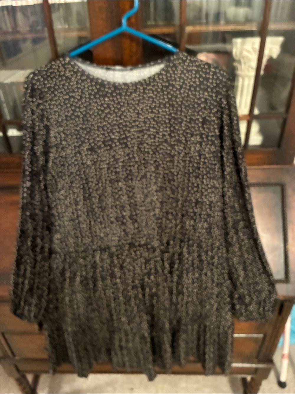 Zara Black Dress with Gold Dot Pattern — Long Sleeve Casual